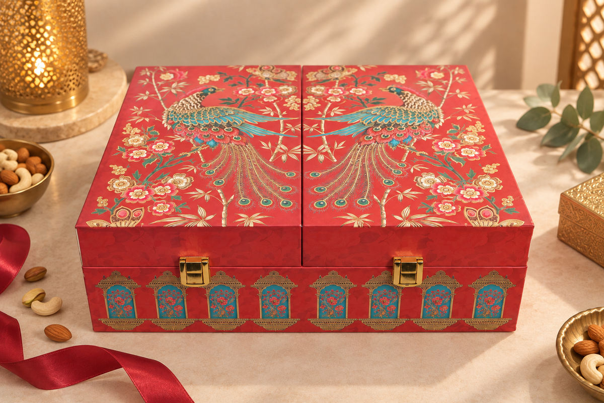 Royal Red Diya 4-Jar Luxury Hamper Box