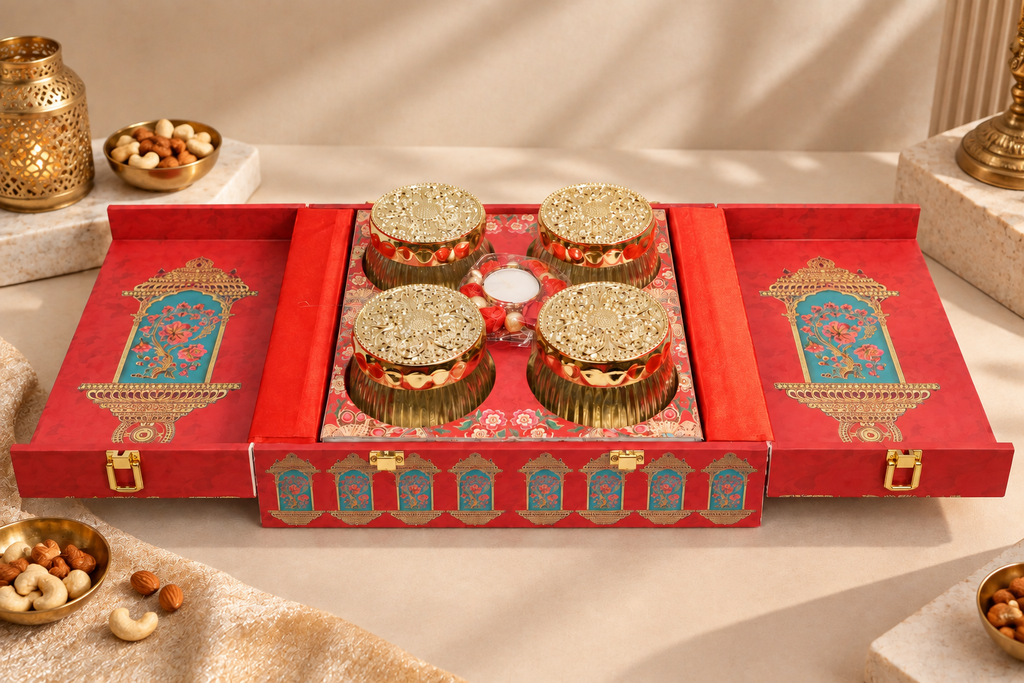 Royal Red Diya 4-Jar Luxury Hamper Box