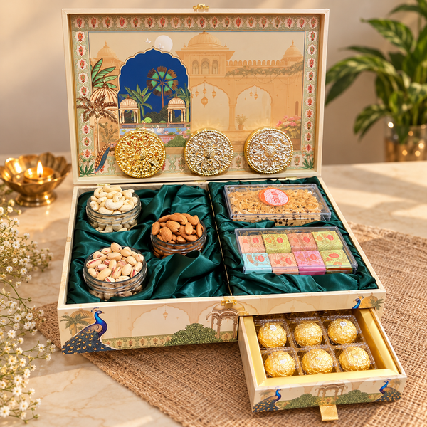Royal Haveli With 3 Glass Jars And 2 Saloni Boxes & 9 Cavity Tray