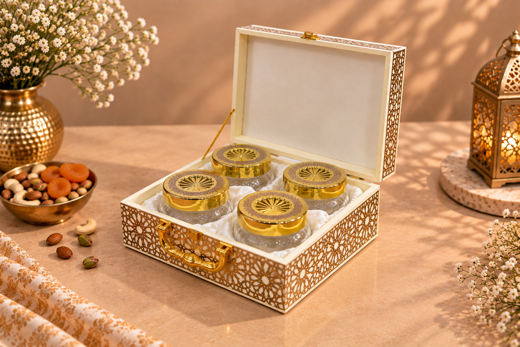 Gold Mosaic Gift Box with 4 Jars