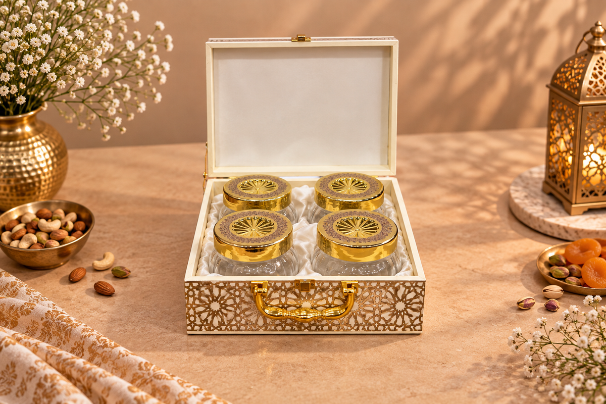 Gold Mosaic Gift Box with 4 Jars