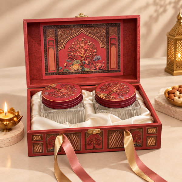 Mehrab Bloom Gift Box | 400-600g Assorted Dry Fruits, 2 Jars | Festive Gifting and Celebrations