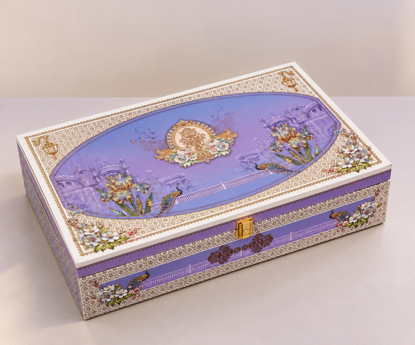 Royal Peacock Mehaad Gift Hamper | Assorted Dry Fruits, 4 Jars & 16-Cavity Tray | Diwali and Wedding Gift Box